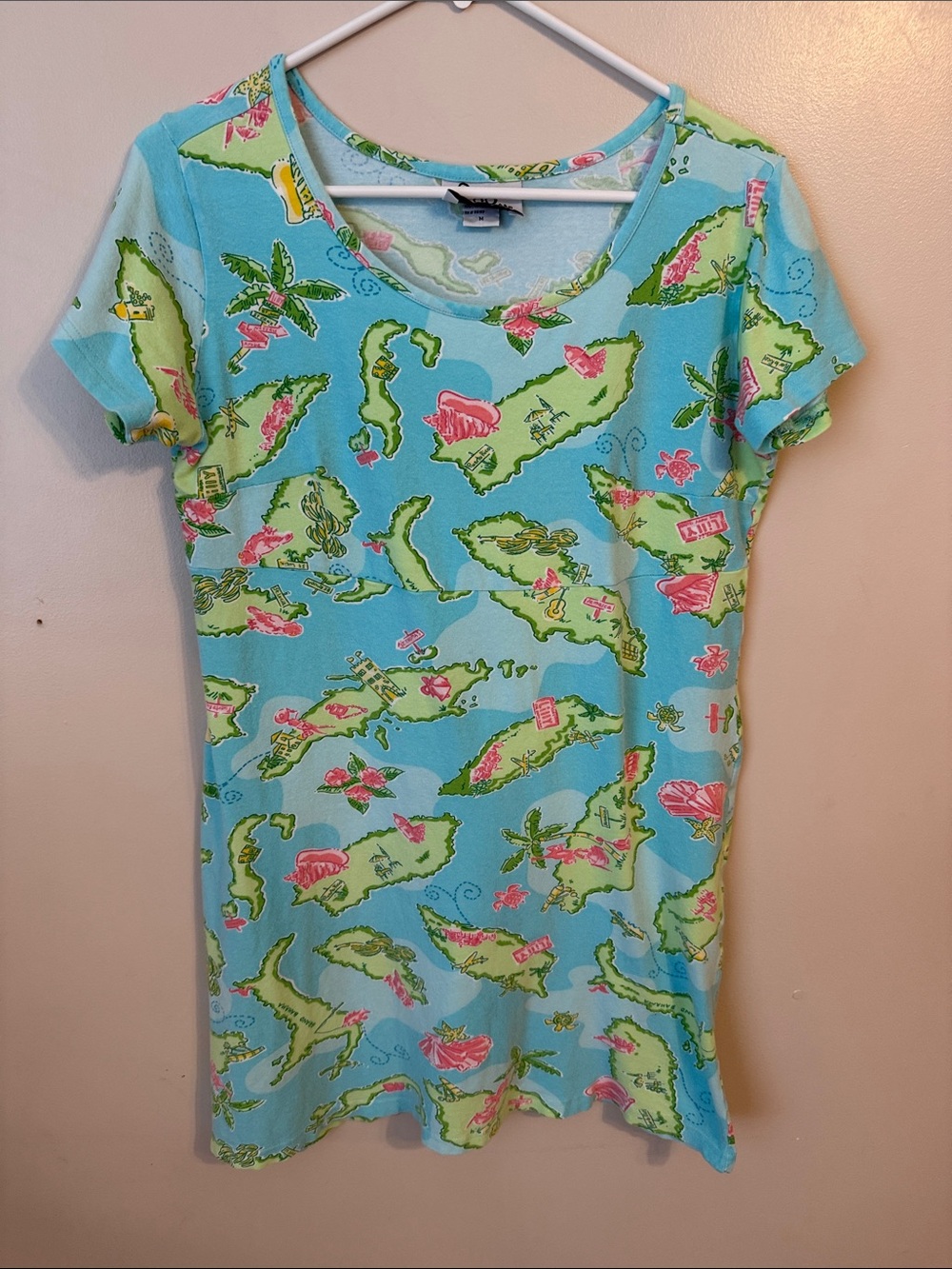 Lilly Pulitzer Vintage White Label Island Hopping Map Dress Cotton Blend Medium